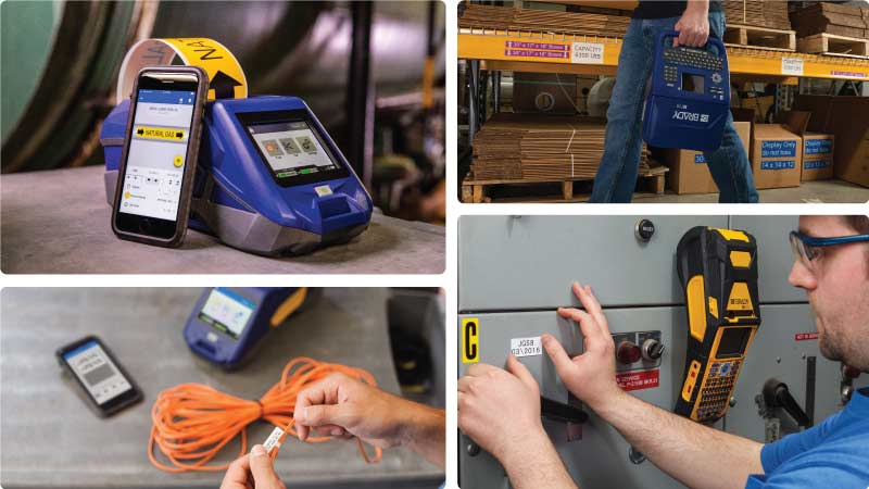 Ett kollage som visar funktionerna hos skrivarna M610, M611 och M710.