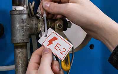 En tagg på en maskin för energikälla.