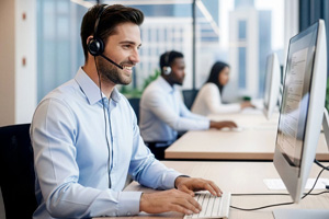 Supportagent skannar vid skåpbil